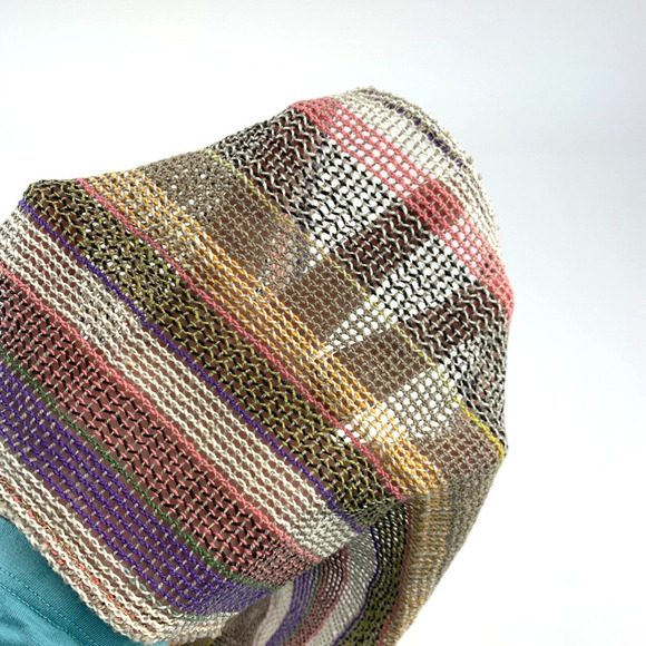 Vintage Jeffrey Lawrence Bentley Open Weave Boho Stripe Neck Scarf 7" x 76" - Picture 4 of 7